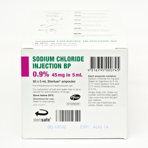 Sodium Chloride Saline 0.9% Injection Pfizer - 5ml - Box-50