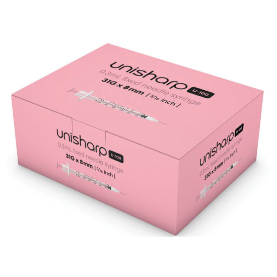 Pink Unisharp Fixed Needle Syringe - Box of 100
