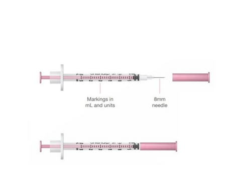 Pink Unisharp Fixed Needle Syringe -  Individually wrapped - Box (100)