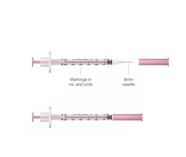 Pink Unisharp Fixed Needle Syringe - Box of 100