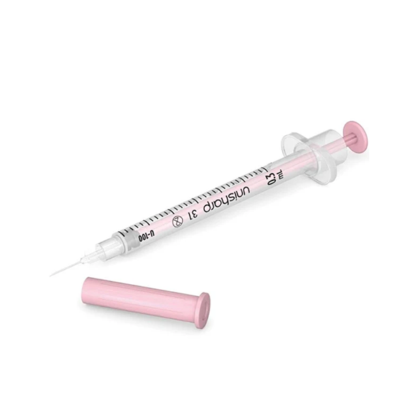 Pink Unisharp Fixed Needle Syringe -  Individually wrapped - Box (100)