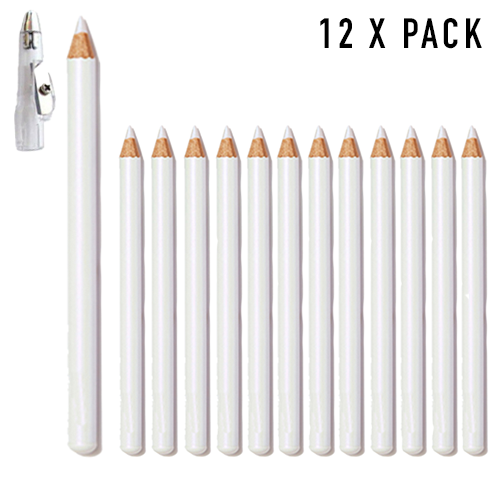 White Pencil / Drawing Up / Sharpener Lid - 12 x Pencils