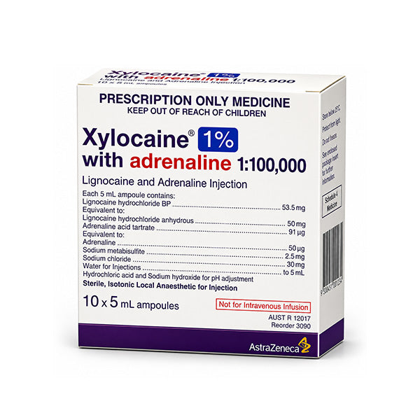 1% Xylocaine/with Adrenaline 1:100,000  - 5ml Box of 10
