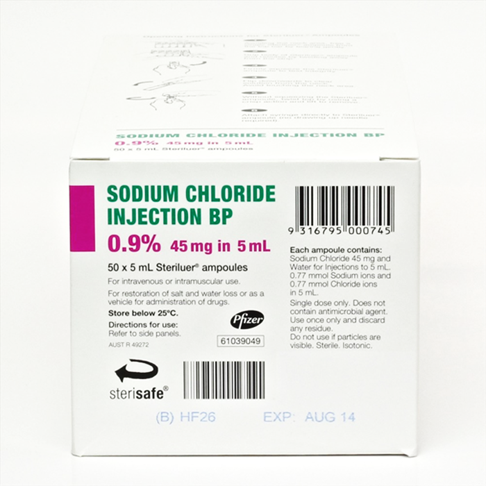 Sodium Chloride Saline 0.9% Injection Pfizer - 5ml - Box-50