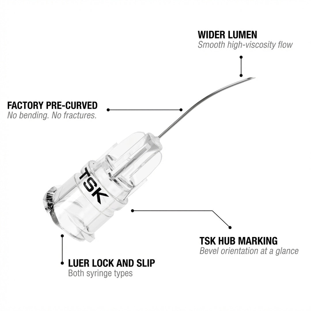 TSK Curva - Curved Hypodermic Needles for Lip & Skin - Box of 50