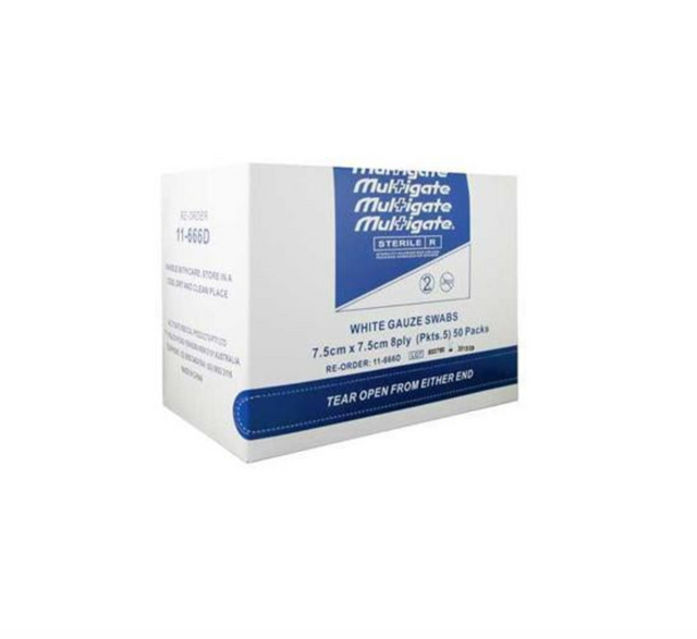 Sterile Gauze Swabs - 7.5cm x 7.5cm Dispenser Pack - Box (50)