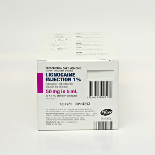 1% Lignocaine/Injection - 50mg in 5ml - Steriamp Ams - Box of 50
